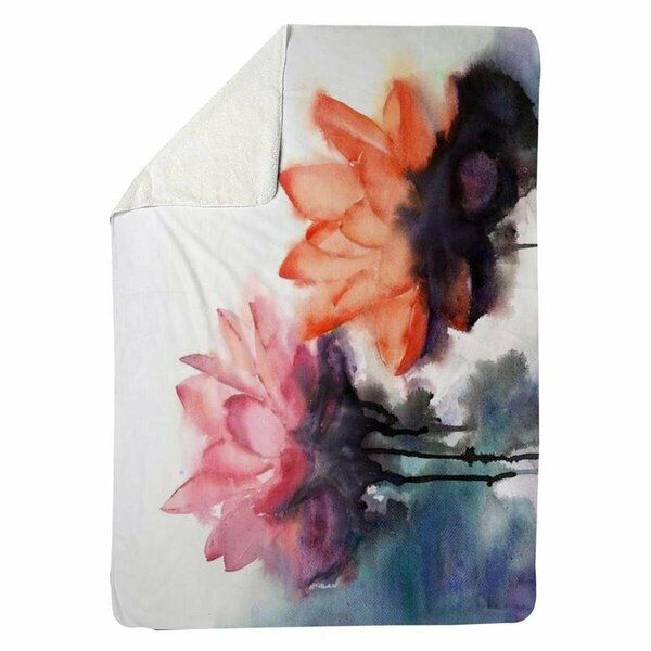 Begin Home Decor 60 x 80 in. Watercolor Lotus Flowers-Sherpa Fleece Blanket 5545-6080-FL318